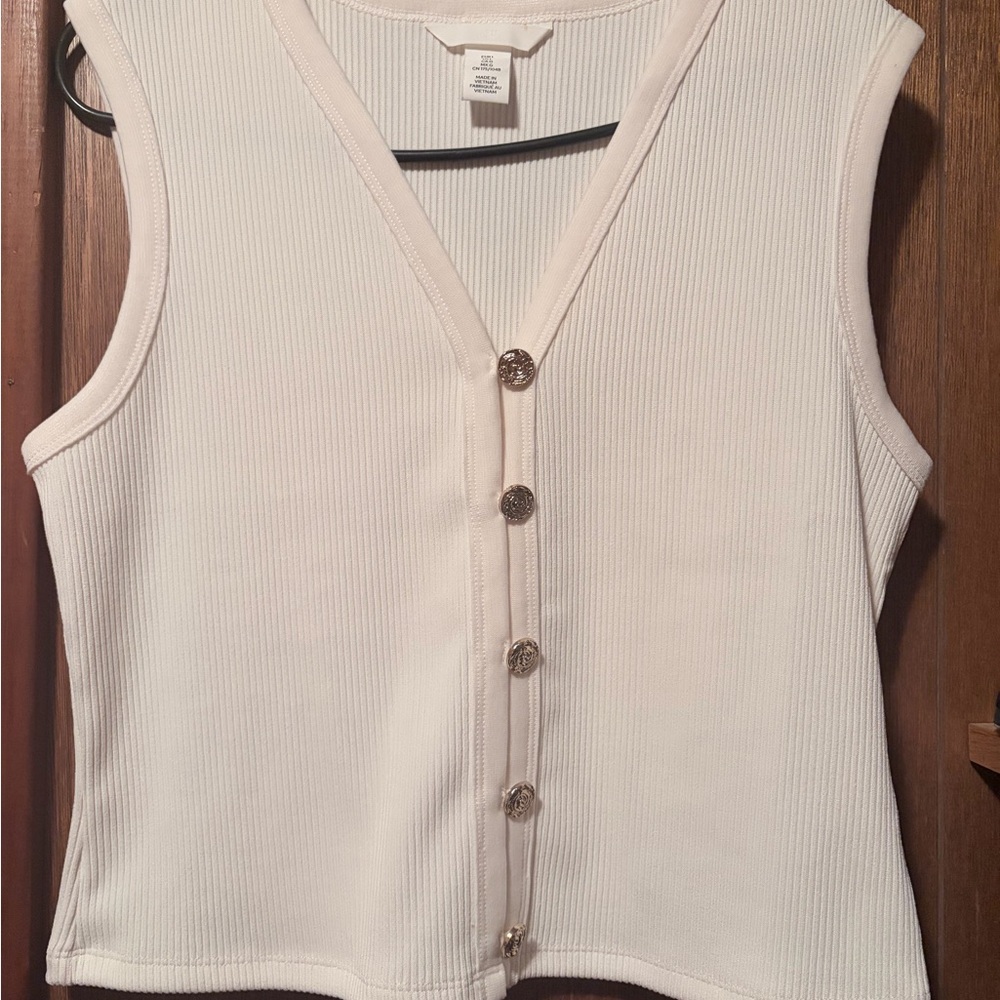 H&M Cream Ribbed Button-Front Tank